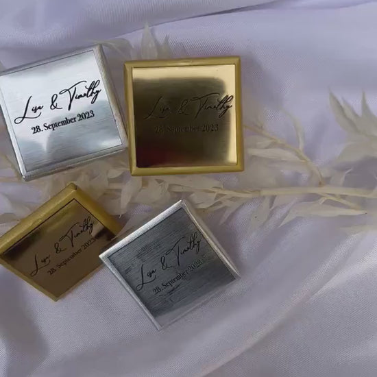 Gastgeschenk personalisierte Schokolade - mit gravierter Platte in gold oder silber - Hochzeit Taufe Verlobung Geburtstag