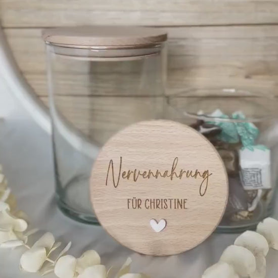 Nervennahrung Glas mit Name – Geschenk für Freundin – Vorratsglas mit Gravur – personalisiertes Freundschaftsgeschenk, Keksdose, Kollegin