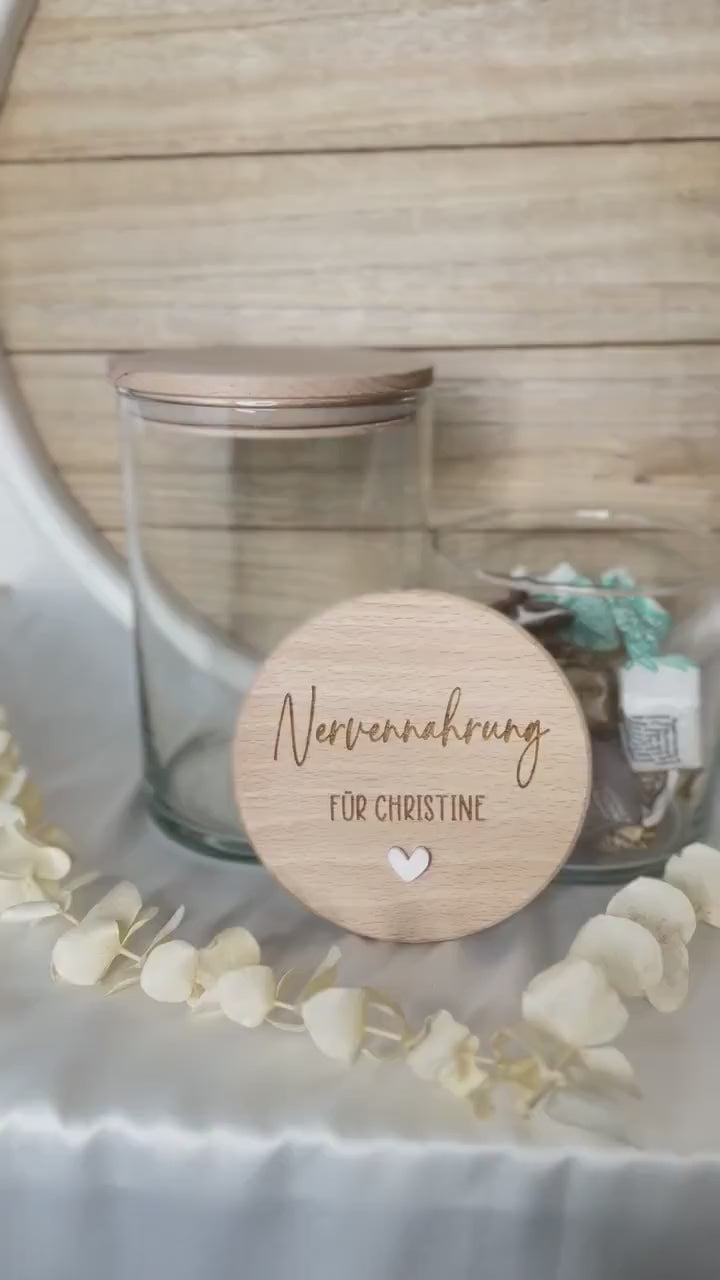 Nervennahrung Glas mit Name – Geschenk für Freundin – Vorratsglas mit Gravur – personalisiertes Freundschaftsgeschenk, Keksdose, Kollegin