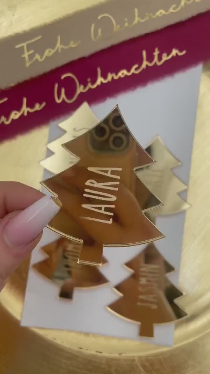 Weihnachten Platzkarte (auch mit Loch möglich) für den gedeckten Tisch oder auch als Deko für vorhandene Geschenke, 6,5 cm Gold oder silber