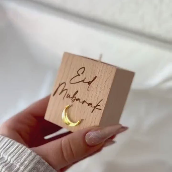 Eid Mubarak Teelichthalter aus Holz – Ramadan & Eid Tischdeko mit Halbmond – Islamische Deko für Iftar, Geschenkidee, Bayram, Bajram,