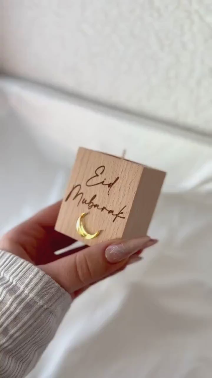 Eid Mubarak Teelichthalter aus Holz – Ramadan & Eid Tischdeko mit Halbmond – Islamische Deko für Iftar, Geschenkidee, Bayram, Bajram,