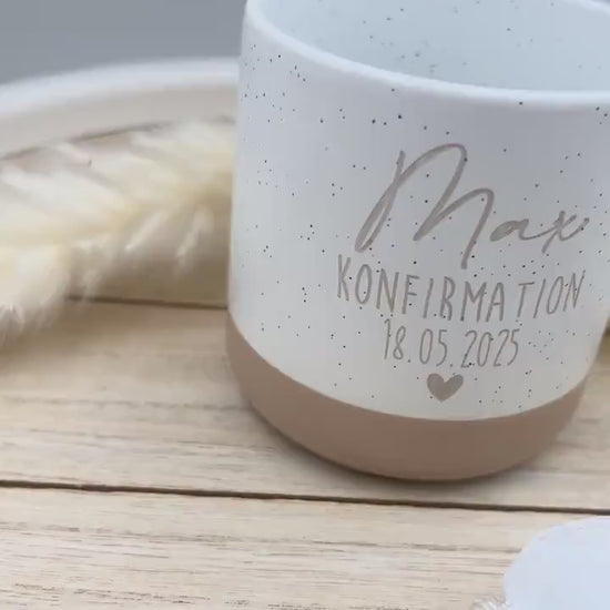 Tasse Konfirmation/Kommunion/Firmung mit Name & Datum – Geschenk religiöser Anlass – personalisierte Keramiktasse – 360 ml – graviert