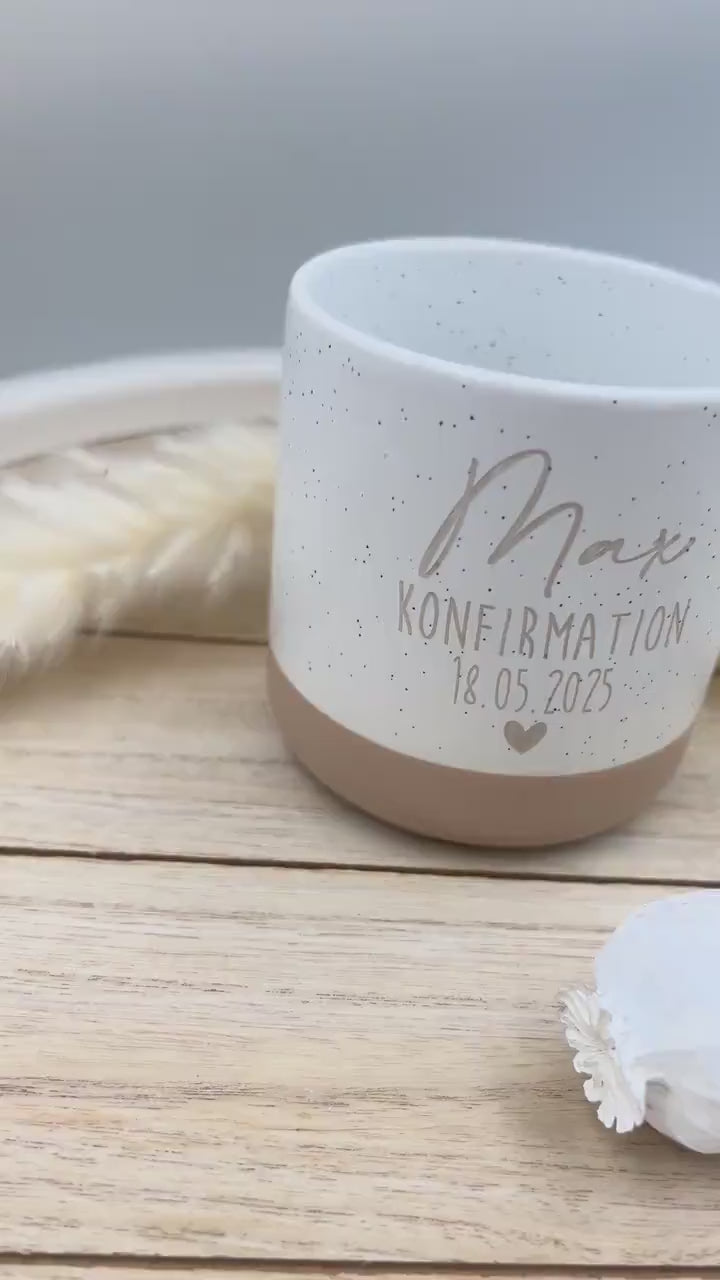 Tasse Konfirmation/Kommunion/Firmung mit Name & Datum – Geschenk religiöser Anlass – personalisierte Keramiktasse – 360 ml – graviert