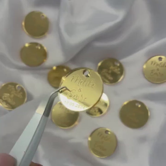 Anhänger Gold mit Gravur für Gastgeschenke & Einladungskarten / Hochzeit Verlobung Söz Gastgeschenk