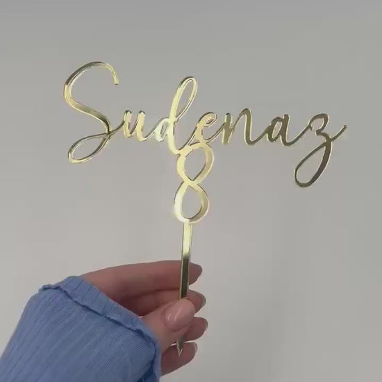 Caketopper aus Acryl + Zahl, Tortentopper, Tortenaufleger, Geburtstagsdeko, runder Geburtstag, Gold, silber, schwarz, weiß