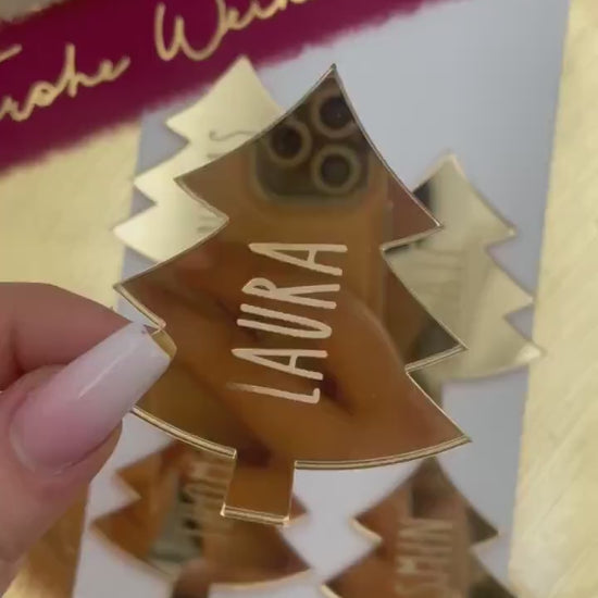 Weihnachten Platzkarte (auch mit Loch möglich) für den gedeckten Tisch oder auch als Deko für vorhandene Geschenke, 6,5 cm Gold oder silber