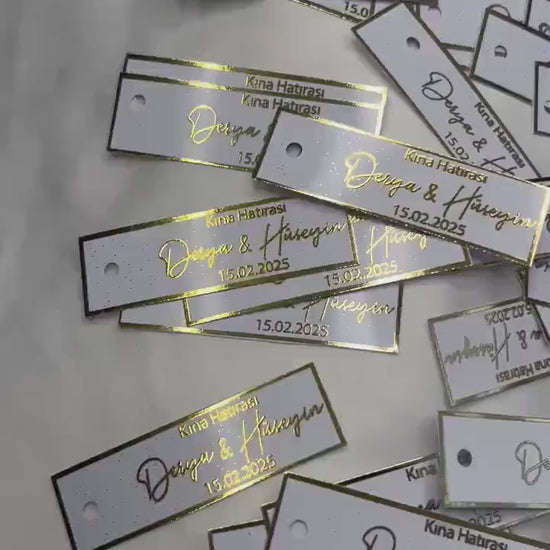 Kina Gecesi, Personalisierte Etiketten für Gastgeschenke mit metallic Veredelung in gold, Kina Hatirasi, Henna Nacht, Kanagjegj,