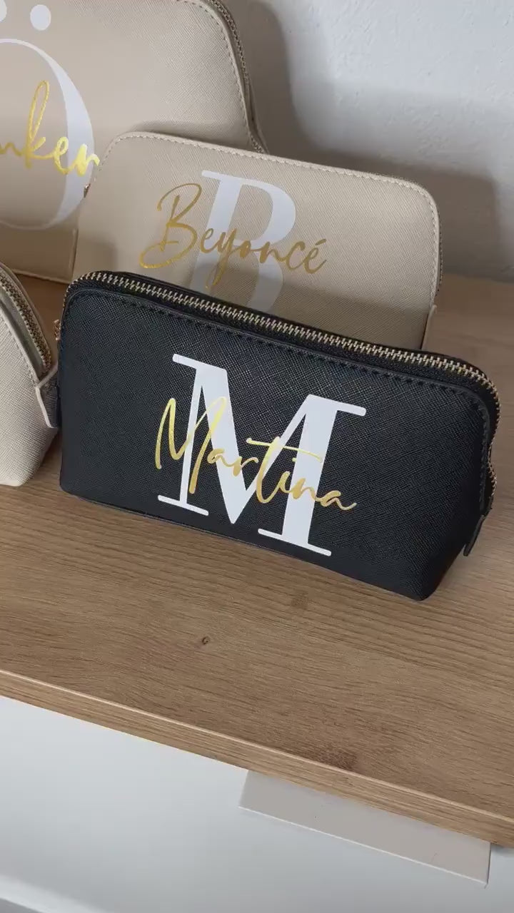 Personalisierte Kosmetiktasche mit Initial und Name - Make-up Tasche - Geschenk Frau Mama Schwester - Trauzeugin Brautjungfer