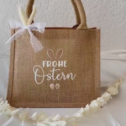 Frohe Ostern Jutetasche – Osterkorb Kinder, Ostertasche für Ostereiersuche, Osternest Alternative, Ostergeschenk Tasche, Mitarbeitergeschenk