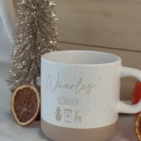 Glühwein Tasse mit Name – personalisierte Weihnachtstasse – Wintermotive graviert – Geschenk Weihnachten Familie Kollegen – Keramik 360 ml