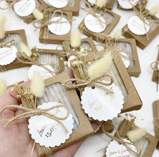 Personalisierte Seife // Gastgeschenk // Lavendelseife // Hochzeit // Taufe // Trockenblume // Schleierkraut // Samtgras // Jute