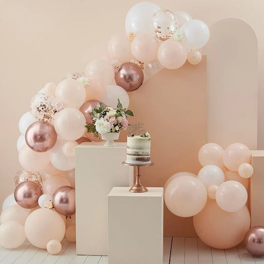 Ballongirlande in Pfirsich und Rosegold Tönen