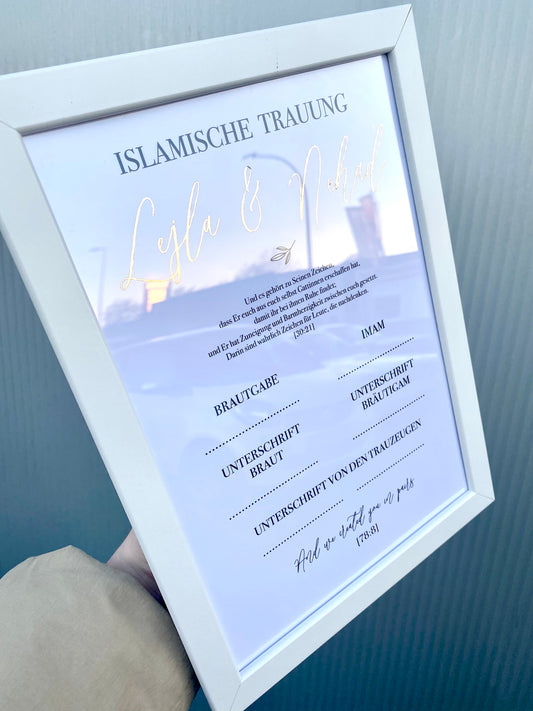 Islamische Heiratsurkunde - Nikah Akdi personalisiert mit Goldfolierung