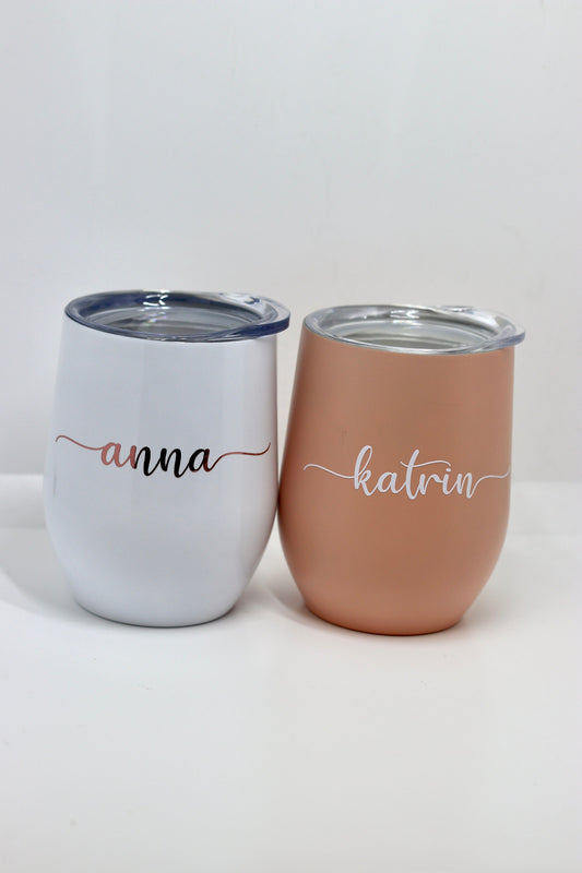 Thermobecher Weinglas personalisiert - JGA - Brautjungfer - Trauzeugin - Beste Freundin - Stemless