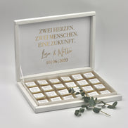 Gastgeschenk Schokobox mit Wunschtext Hochzeit Taufe Goldveredelung oder Silberveredelung