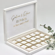 Personalisierte Schokobox in Weiß mit Goldveredelung I Hochzeit I Geburtstag I Taufe I Mit Namen I Gastgeschenke I Schokolade I Etikett