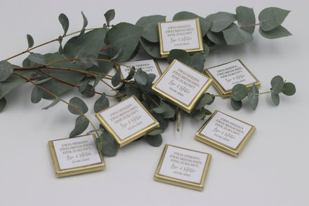 Gastgeschenk Schokobox mit Wunschtext Hochzeit Taufe Goldveredelung oder Silberveredelung