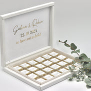 Personalisierte Schokobox in Weiß mit Goldveredelung I Hochzeit I Geburtstag I Taufe I Mit Namen I Gastgeschenke I Schokolade I Etikett