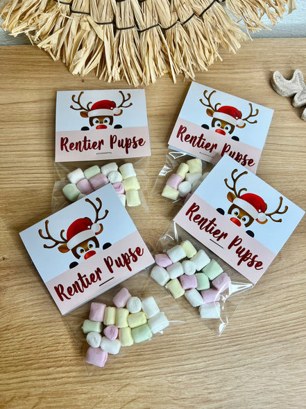Gastgeschenk Weihnachten Mitgebsel "Rentier Pupse" Marshmallows bunt Werbegeschenk Mitarbeitergeschenk Firmenfeier