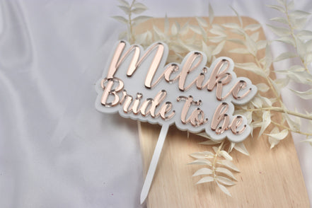JGA Deko Cake Topper personalisiert mit Namen in weiß rosegold - Team Bride, Bride to be