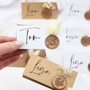 Platzkarte Namensschild Hochzeit Taufe Geburtstag mit Trockenblumen und Wachssiegel