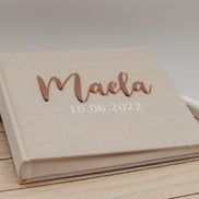 Baby & Kinder Fotoalbum personalisiert oder Gästebuch mit Acryl Schriftzug - mit Wunschtext - mein erstes Jahr - Leinenbuch - 60 Seiten