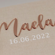 Baby & Kinder Fotoalbum personalisiert oder Gästebuch mit Acryl Schriftzug - mit Wunschtext - mein erstes Jahr - Leinenbuch - 60 Seiten