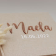 Baby & Kinder Fotoalbum personalisiert oder Gästebuch mit Acryl Schriftzug - mit Wunschtext - mein erstes Jahr - Leinenbuch - 60 Seiten