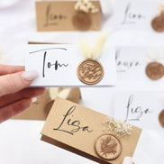 Platzkarte Namensschild Hochzeit Taufe Geburtstag mit Trockenblumen und Wachssiegel