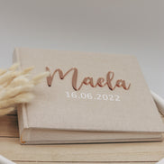 Baby & Kinder Fotoalbum personalisiert oder Gästebuch mit Acryl Schriftzug - mit Wunschtext - mein erstes Jahr - Leinenbuch - 60 Seiten