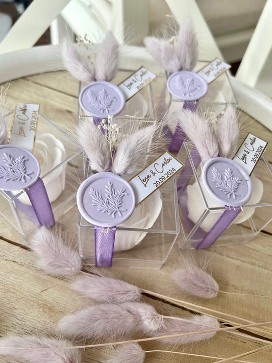 Gastgeschenk Rosenbox Rosenseife personalisiert - Hochzeit Verlobung Taufe - Flieder Violett