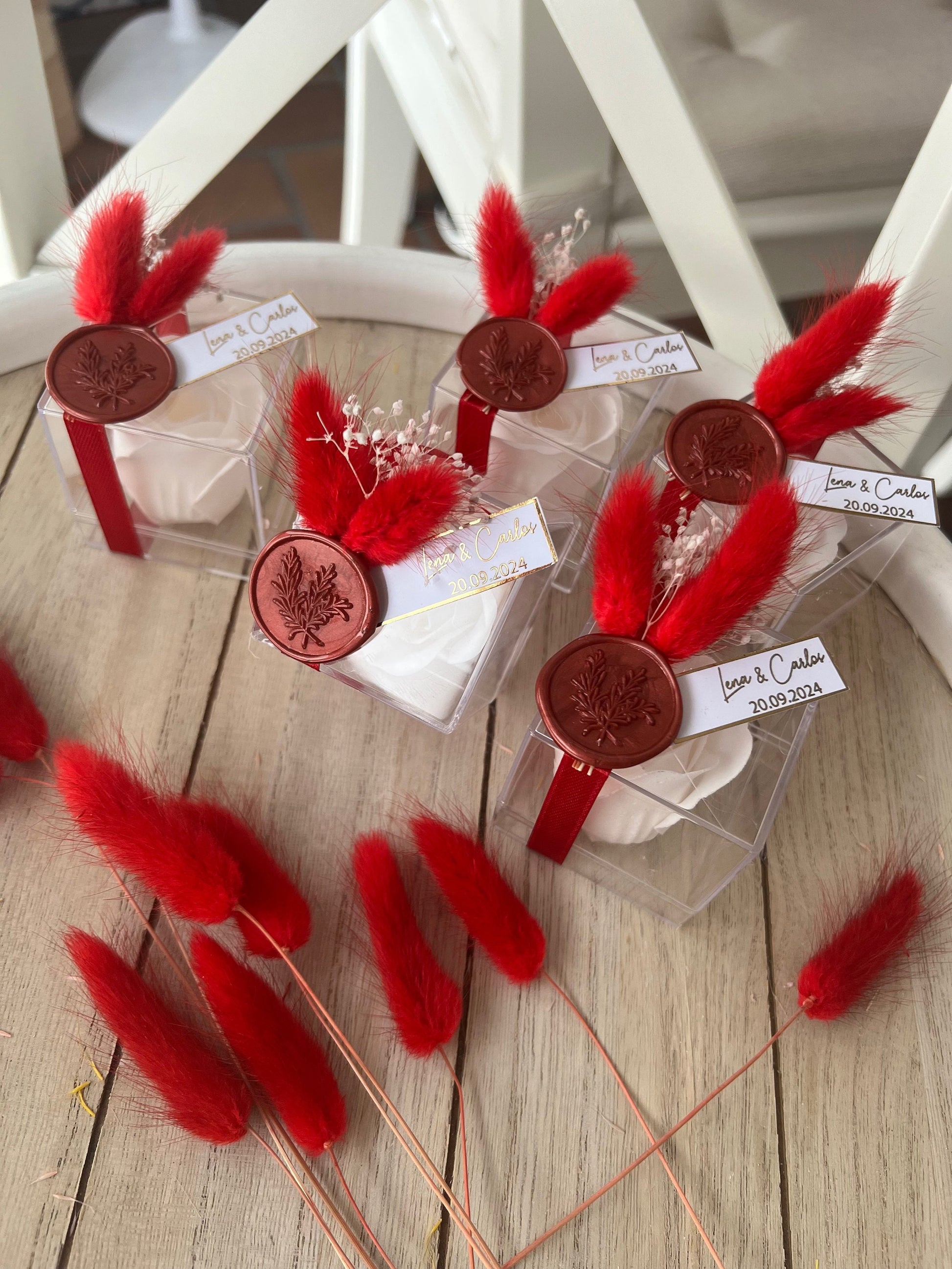 Gastgeschenk Rosenbox Rosenseife personalisiert - Hochzeit Verlobung Hennaabend Taufe - Rote Hochzeitsdeko