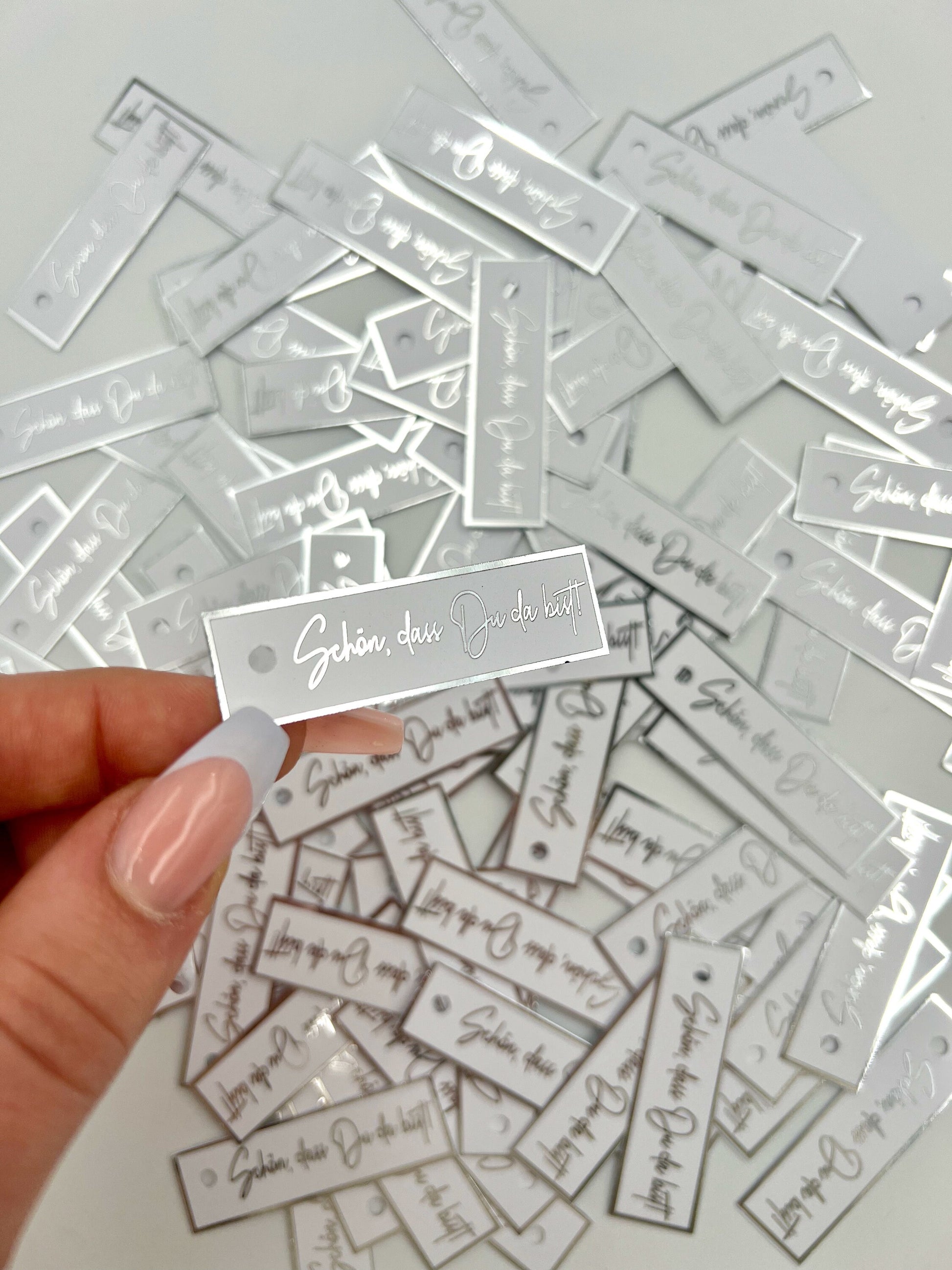 Etiketten "Schön, dass Du da bist." mit Gold oder Silberveredelung - Gastgeschenke Hochzeit DIY - Einladnugskarten- Mitgebsel Taufe