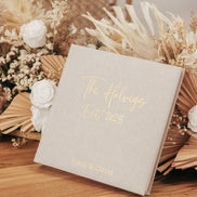 Gästebuch aus Leinen Hochzeit personalisiert mit Nachnamen, Datum & Vornamen - Fotoalbum beige minimalistisch