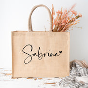 Jutetasche personalisiert mit dem Namen & kleinem Herzchen - Juteshopper Einkaufstasche Geburtstag Mama Oma Geschenk Frau