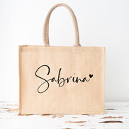 Jutetasche personalisiert mit dem Namen & kleinem Herzchen - Juteshopper Einkaufstasche Geburtstag Mama Oma Geschenk Frau