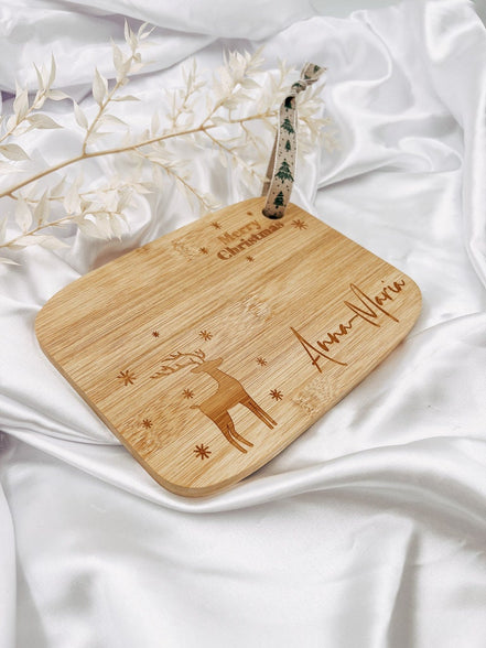 Weihnachten Frühstücksbrett personalisiert mit Namen, Rentier & "Merry Christmas" - Schneidebrett - Bambus - Wichtelgeschenk