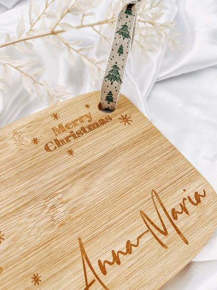 Weihnachten Frühstücksbrett personalisiert mit Namen, Rentier & "Merry Christmas" - Schneidebrett - Bambus - Wichtelgeschenk