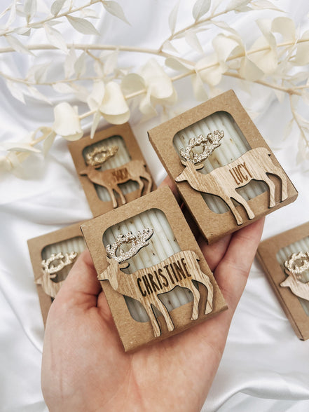 Gastgeschenk Weihnachten Lavendelseife mit 3D Rentier mit Namensgravur -Seifengeschenk Werbegeschenk Firmenfeier Wichtelgeschenk