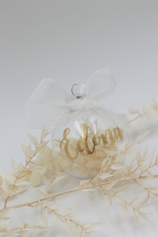 Weihnachtskugel mit Ruscus gefüllt & personalisiert | Christbaumkugel | Gastgeschenk | verschiedene Farben | 8cm groß | bruchsicher
