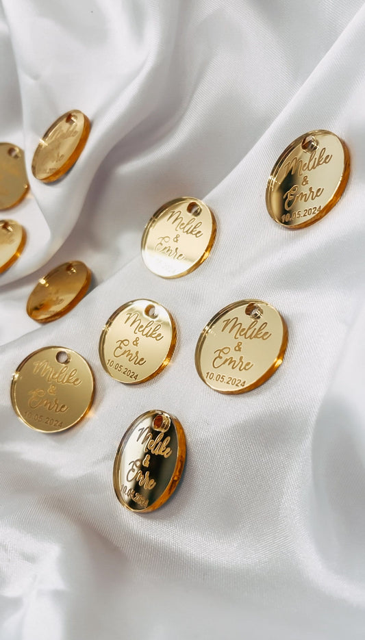 Anhänger Gold mit Gravur für Gastgeschenke & Einladungskarten / Hochzeit Verlobung Söz Gastgeschenk