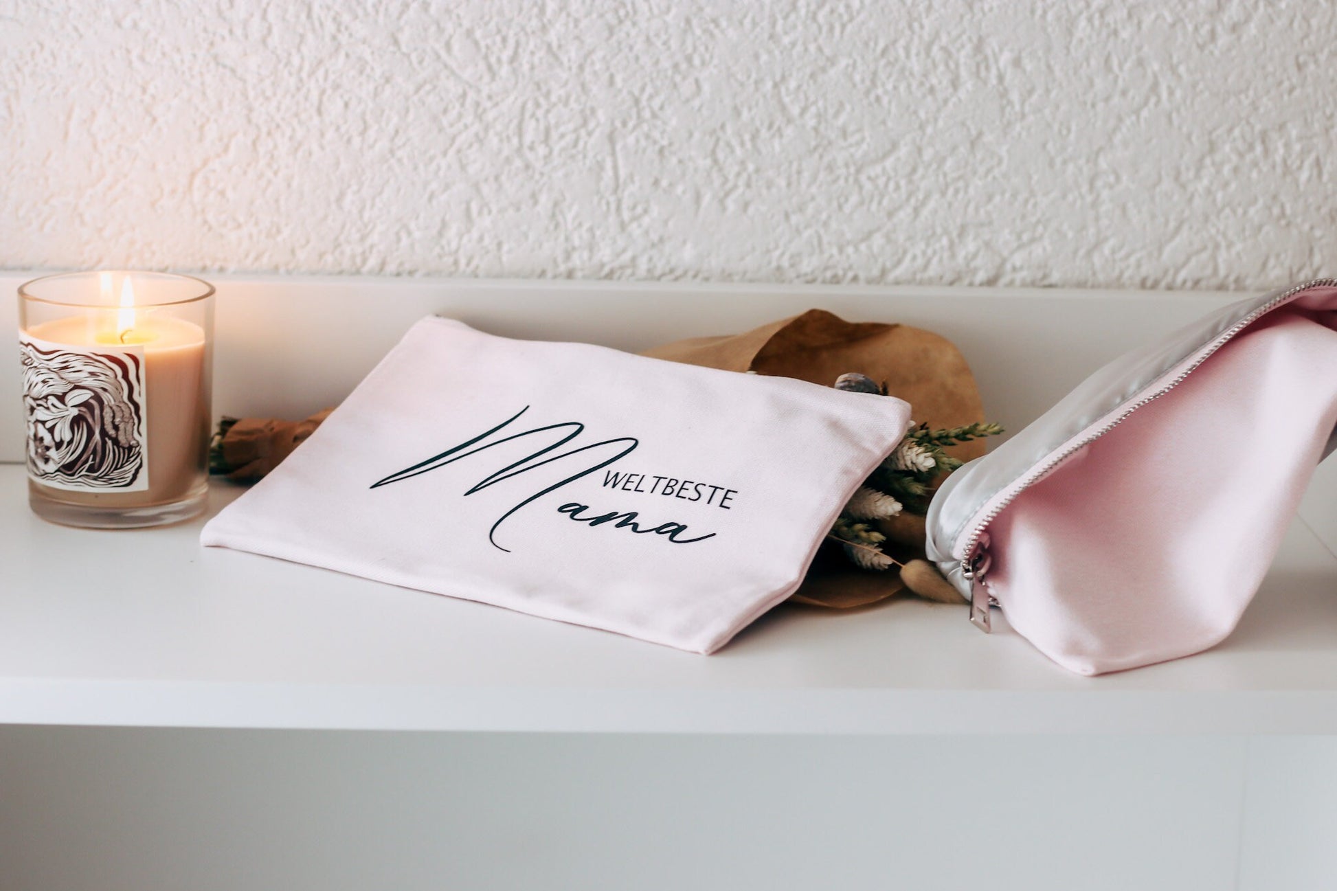 Weltbeste Mama Kulturtasche in rosa mit silbernen Satininnenfutter - Geschenk Mama Muttertag - Danke Mama