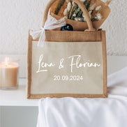 Geschenk zur Hochzeit - Jutetasche mit Namen des Brautpaars - Personalisiertes Geschenk