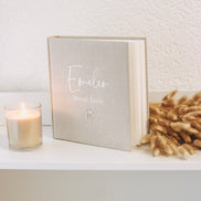 Taufe Gästebuch/Fotoalbum mit Acryl Herz - Meine Taufe - Kommunion - Heilige Taufe - Leinenbuch - Leinencover personalisiert