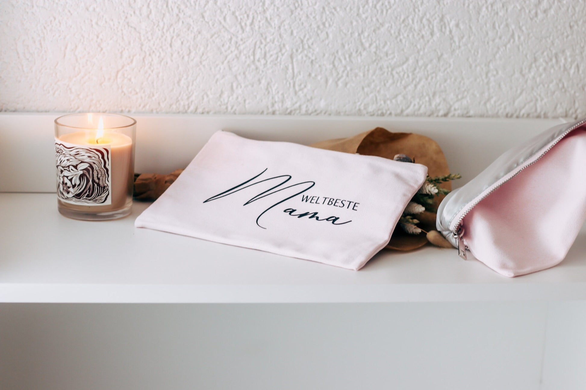 Weltbeste Mama Kulturtasche in rosa mit silbernen Satininnenfutter - Geschenk Mama Muttertag - Danke Mama