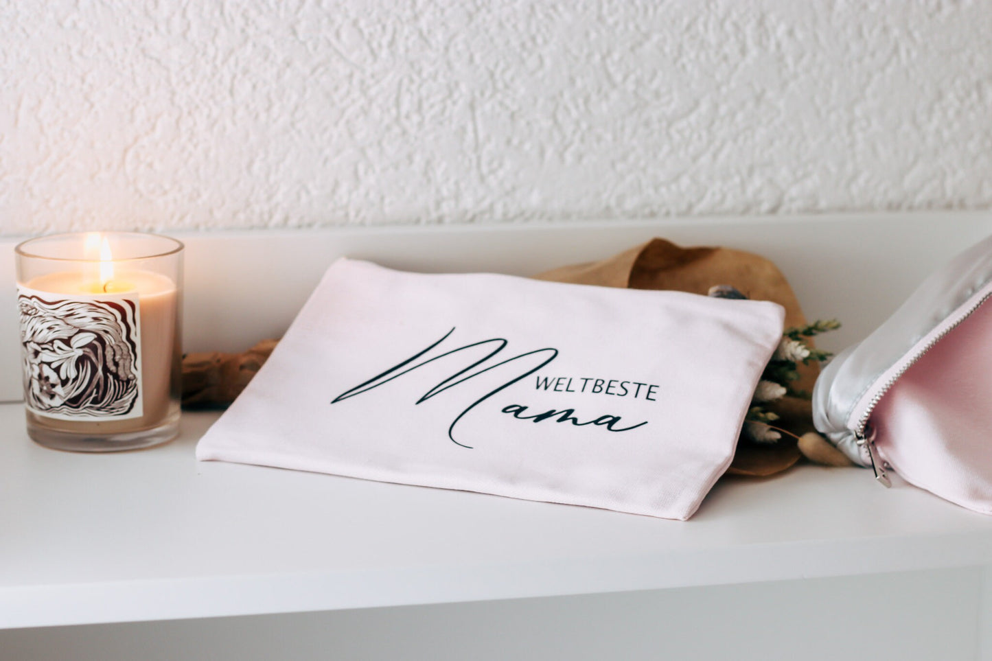 Weltbeste Mama Kulturtasche in rosa mit silbernen Satininnenfutter - Geschenk Mama Muttertag - Danke Mama