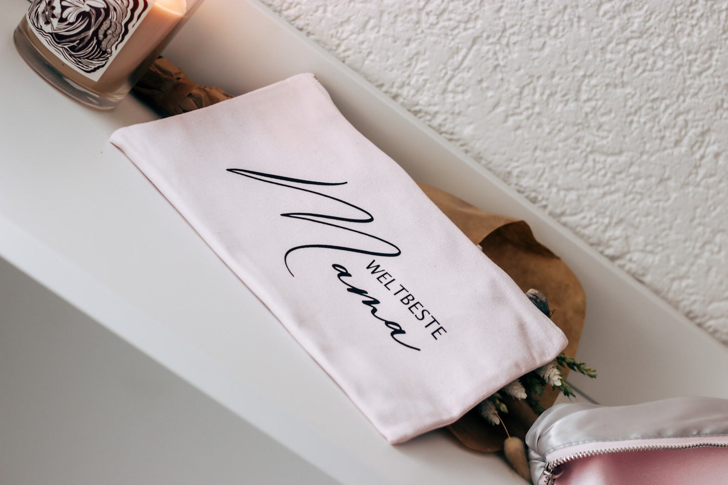 Weltbeste Mama Kulturtasche in rosa mit silbernen Satininnenfutter - Geschenk Mama Muttertag - Danke Mama