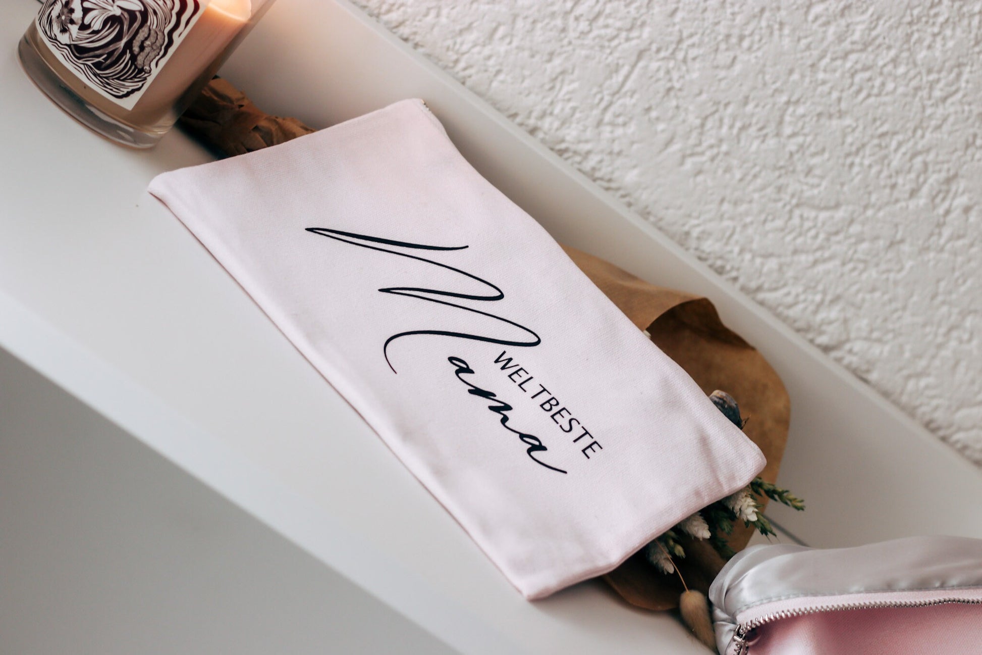 Weltbeste Mama Kulturtasche in rosa mit silbernen Satininnenfutter - Geschenk Mama Muttertag - Danke Mama