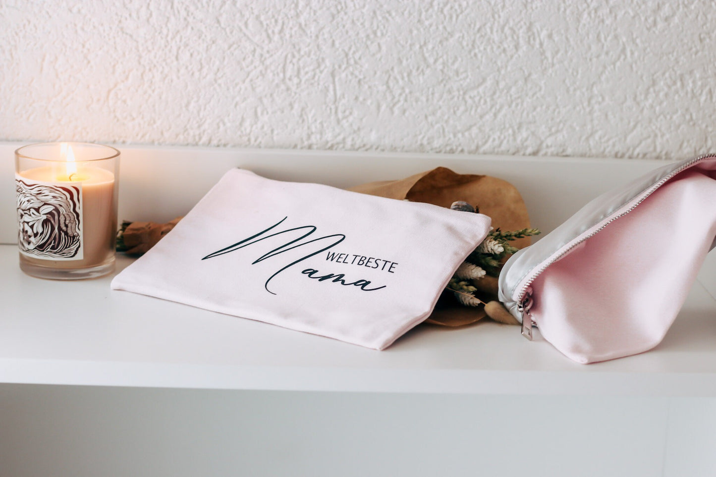 Weltbeste Mama Kulturtasche in rosa mit silbernen Satininnenfutter - Geschenk Mama Muttertag - Danke Mama